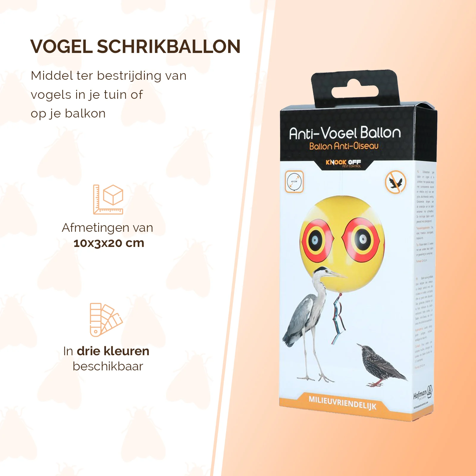 Vogelschreckballon mit Aufhängeschnur, Gelb, Ø 40 cm – Knock Pest – Bild 3