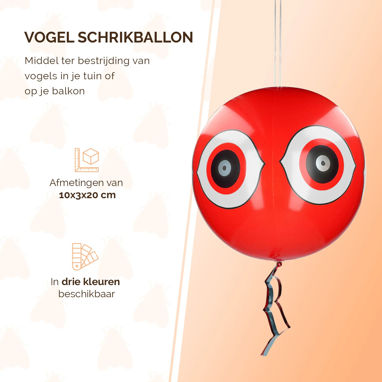 Vogelschreckballon mit Aufhängeschnur, Rot, Ø 40 cm – Knock Pest – Bild 2