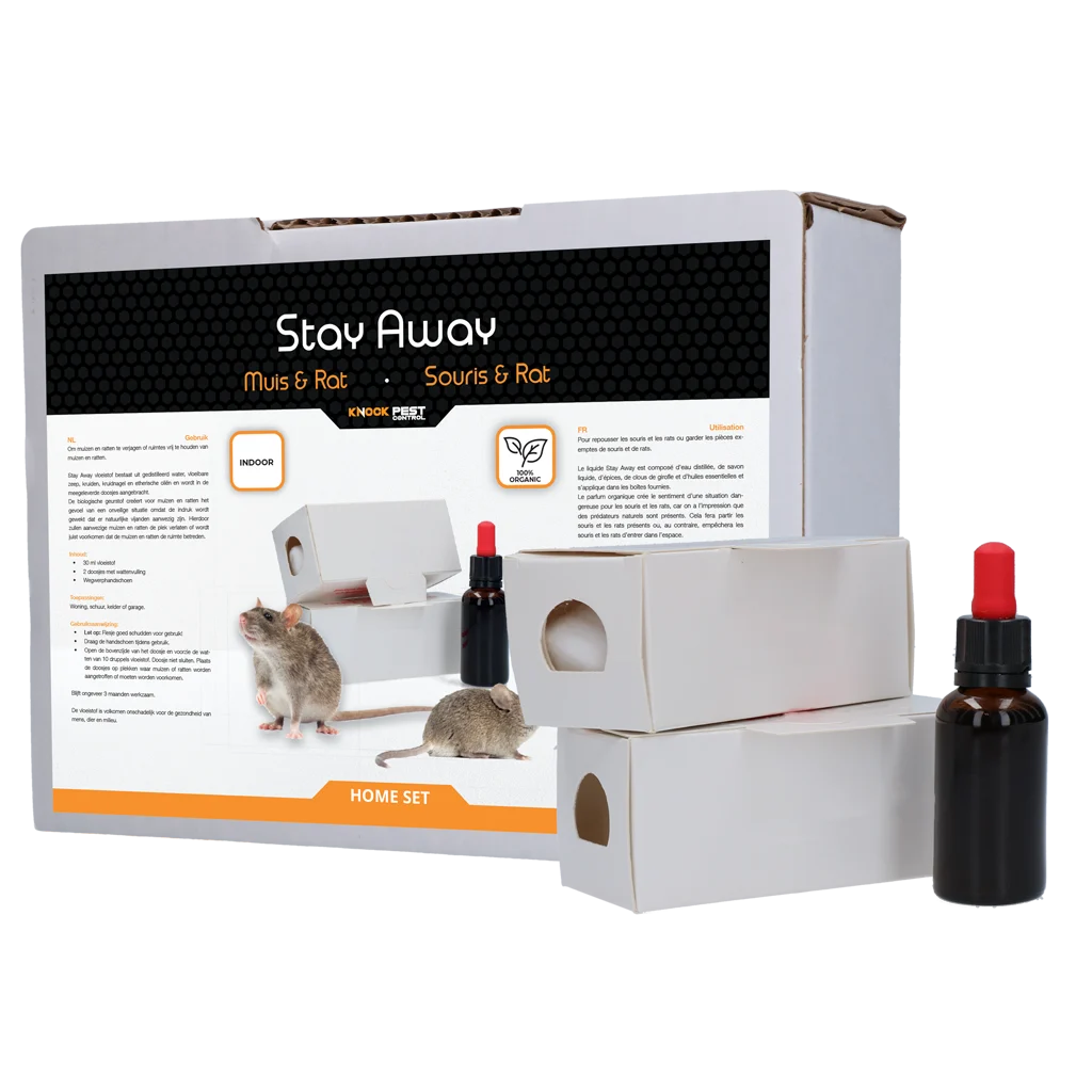 KNOC00035B.png Duftset gegen Mäuse und Ratten, 30 ml Flüssigkeit und 2 Boxen – Knock Pest Stay Away Muis Home Set – Bild 1