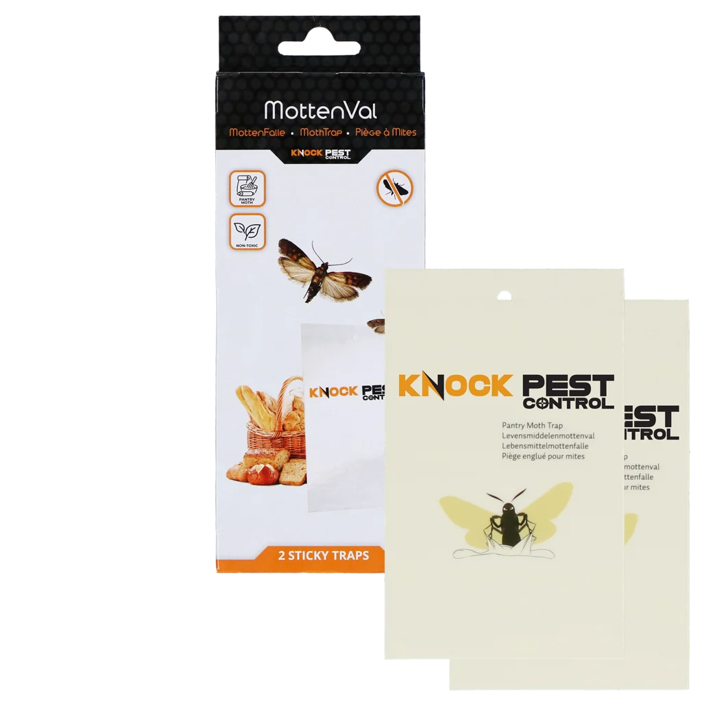 KNOC00112.png Lebensmittelmottenfalle mit Pheromon und Klebestreifen, 2 Klebefallen – Knock Pest Flach – Bild 1