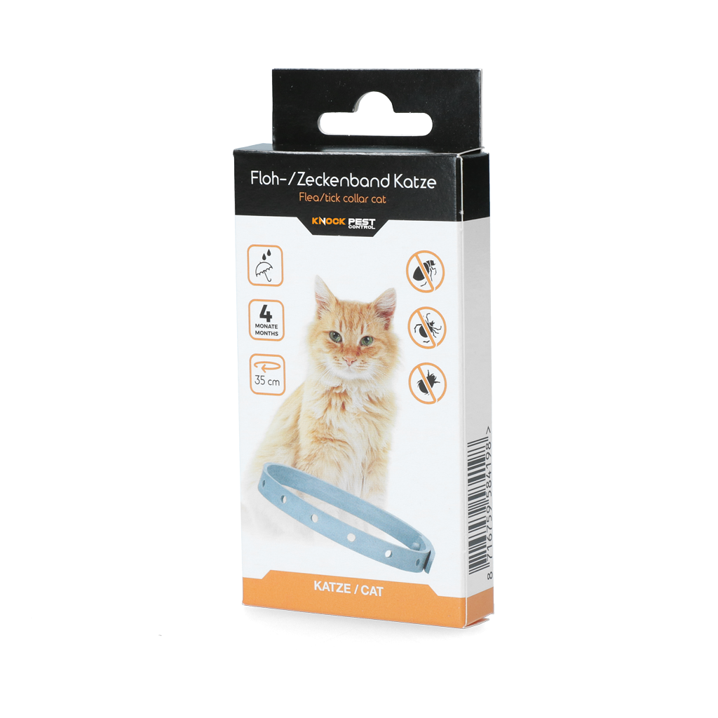 Tekenband voor Katten tegen Vlooien, 33 cm, Duits en Engels – Knock Pest Zeckenhalsband für Katzen gegen Flöhe, 33 cm, Deutsch und Englisch – Knock Pest