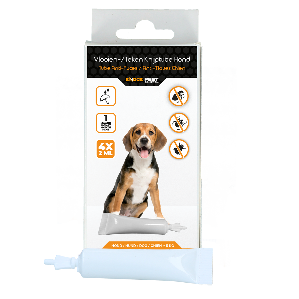 Vlooienpipet voor Honden vanaf 5 kg, tegen Teken, 4 x 2 ml – Knock Pest Flohpipette für Hunde ab 5 kg, gegen Zecken, 4 x 2 ml – Knock Pest