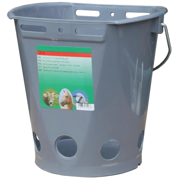 Nuckeleimer Lambar, beidseitig flach, mit 5 Saugeröffnungen, ohne Sauger, grau, 8 l