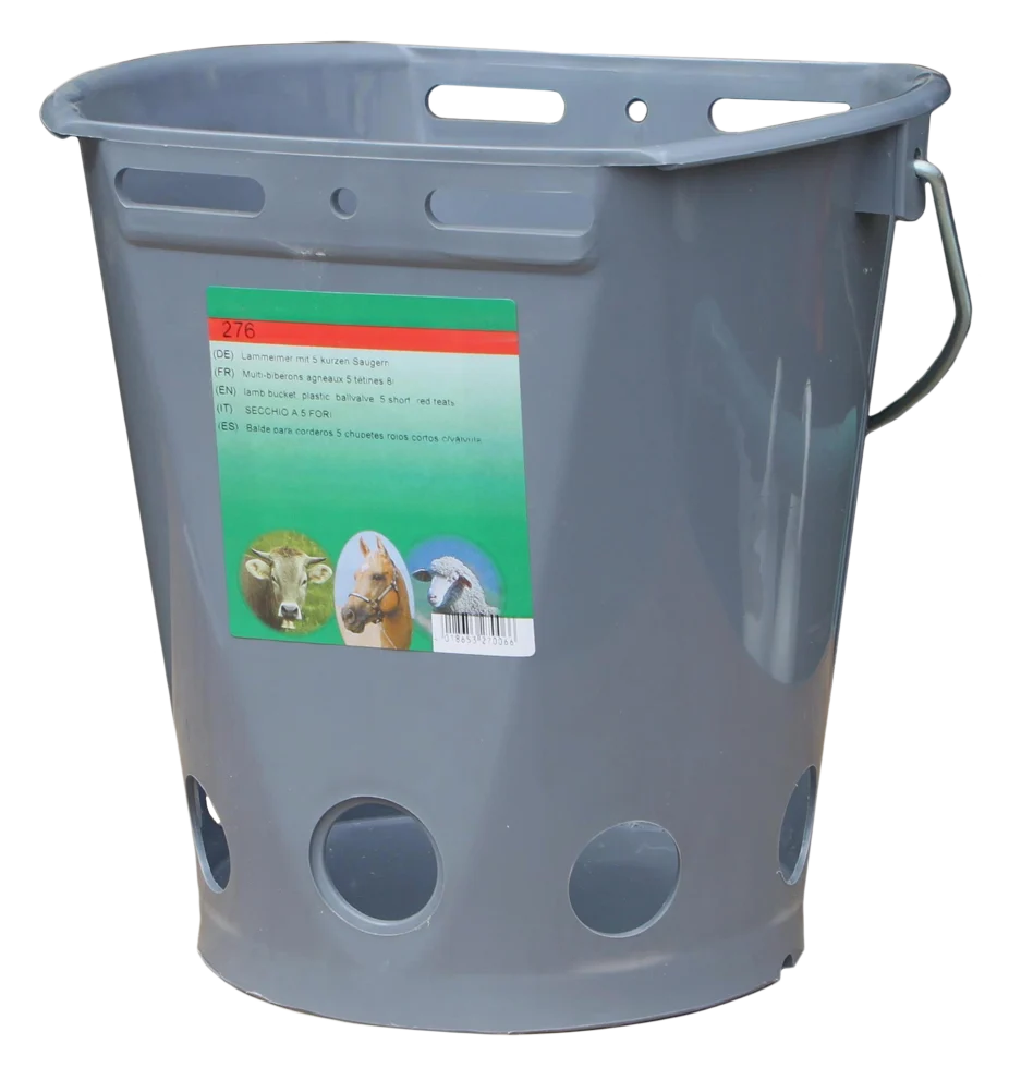 Nuckeleimer Lambar, beidseitig flach, mit 5 Saugeröffnungen, ohne Sauger, grau, 8 l – Bild 1