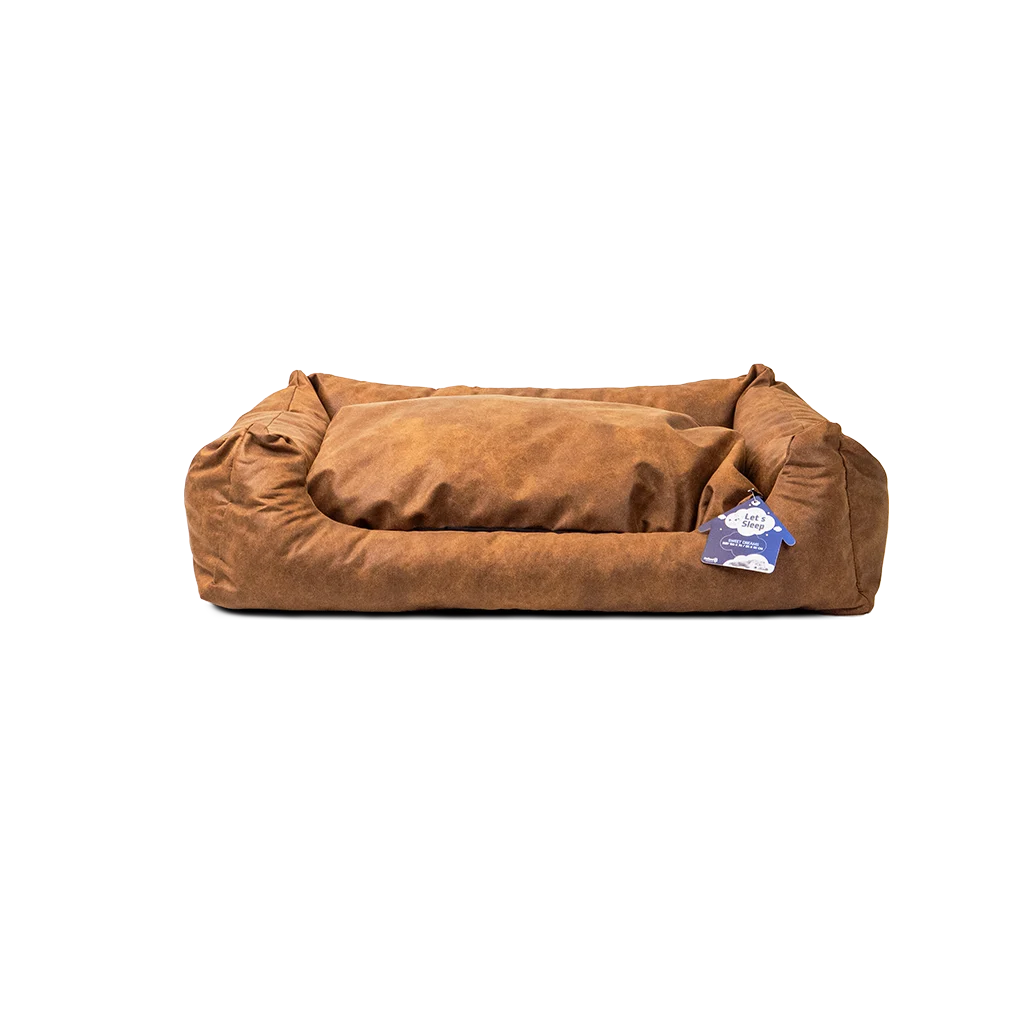 Hundebett mit herausnehmbarem Kissen L Cognac – Let's Sleep Sweet Dreams – Bild 1