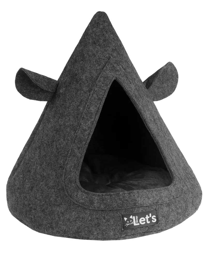 LETS366.png Katzenzelt aus Filz mit Kissen, 50 x 45 cm, Anthrazit – Let's Sleep Pet Cave TeePee – Bild 1