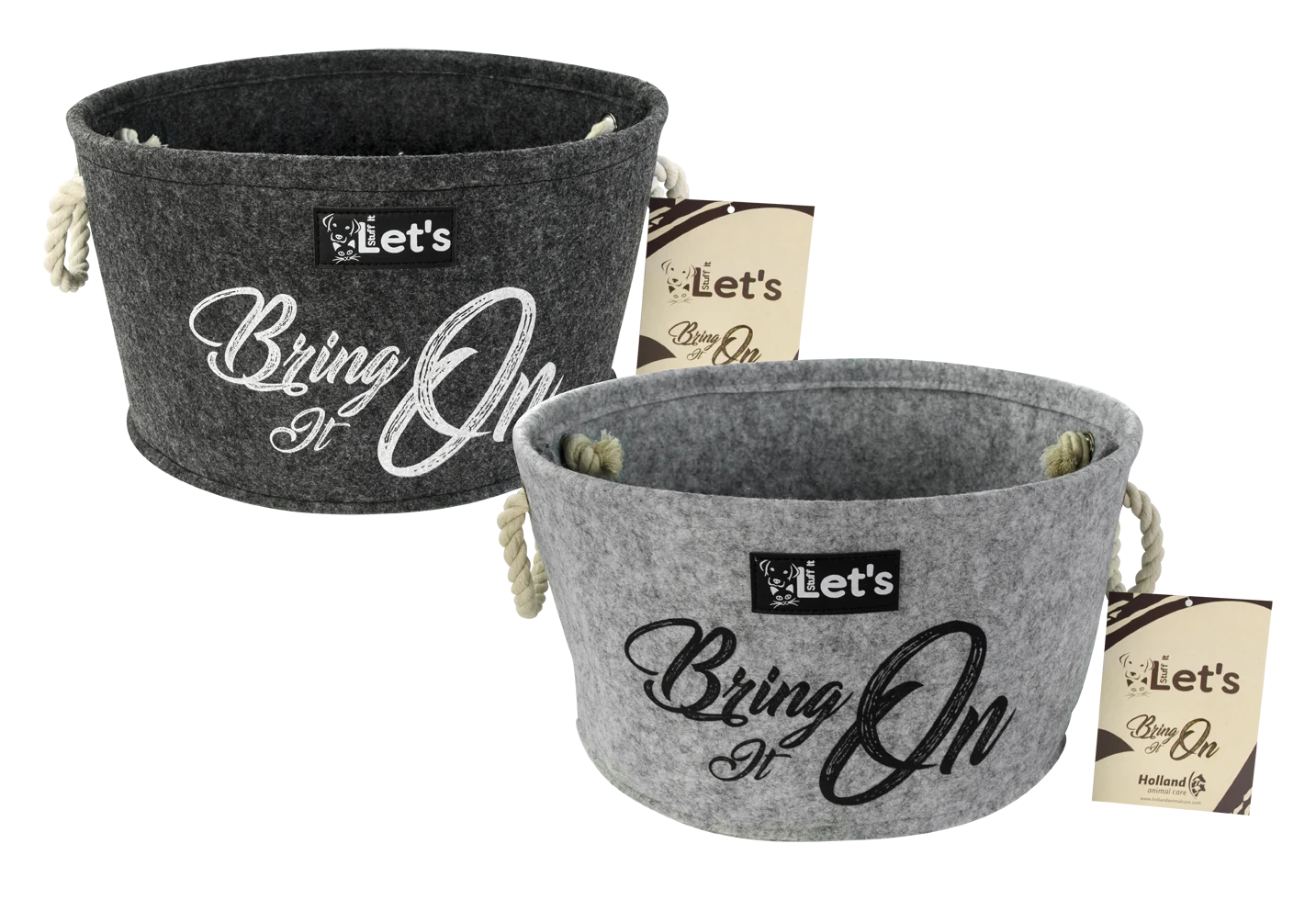Filz Aufbewahrungskorb für Hundespielzeug mit Griffen, Anthrazit, ø 36 cm – Let's Sleep Let's Stuff It Bring it On – Bild 2