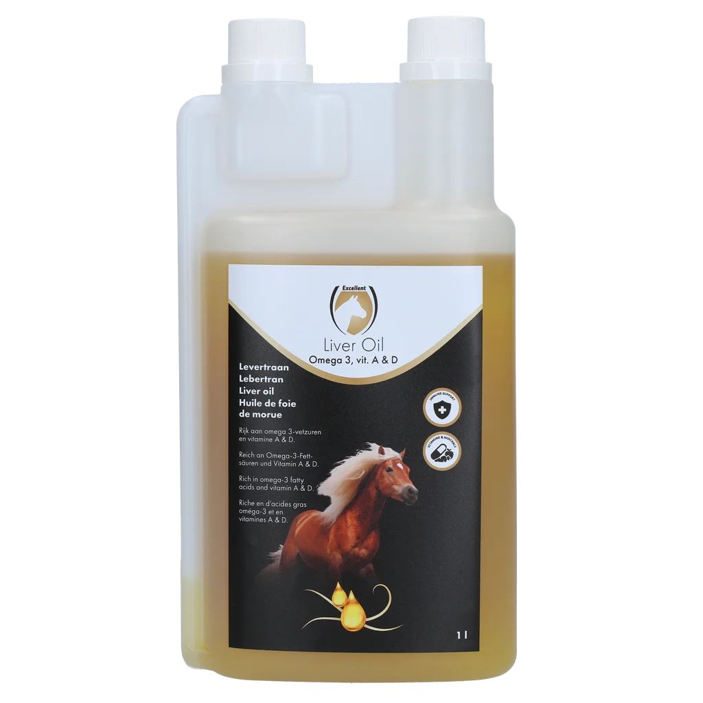 LEVE001000.png Lebertran mit Omega 3 sowie Vitamin A und D, 1 l – Excellent Horse Liver Oil – Bild 1
