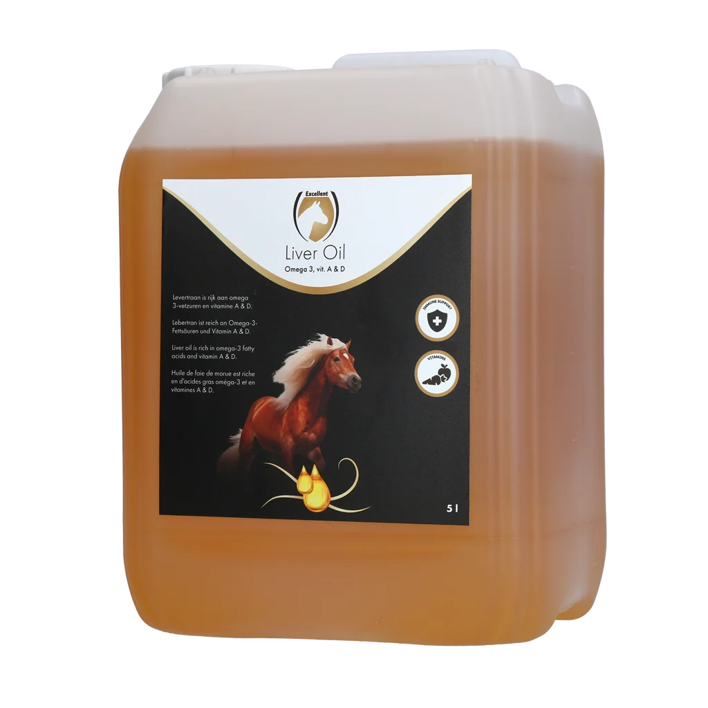 LEVE005000.png Lebertranöl mit Omega 3 und Vitamin A und D, 5 l – Excellent Horse Liver Oil – Bild 1
