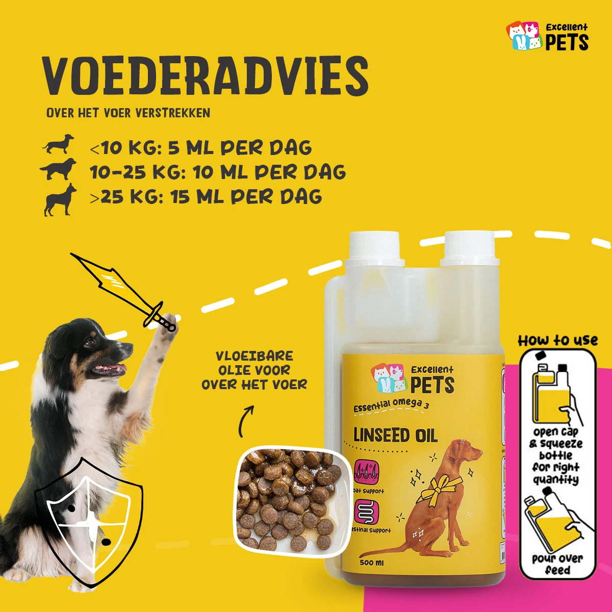 Leinöl für Hunde mit Omega 3, kaltgepresst, 500 ml – Excellent Pets Linseed Oil – Bild 2