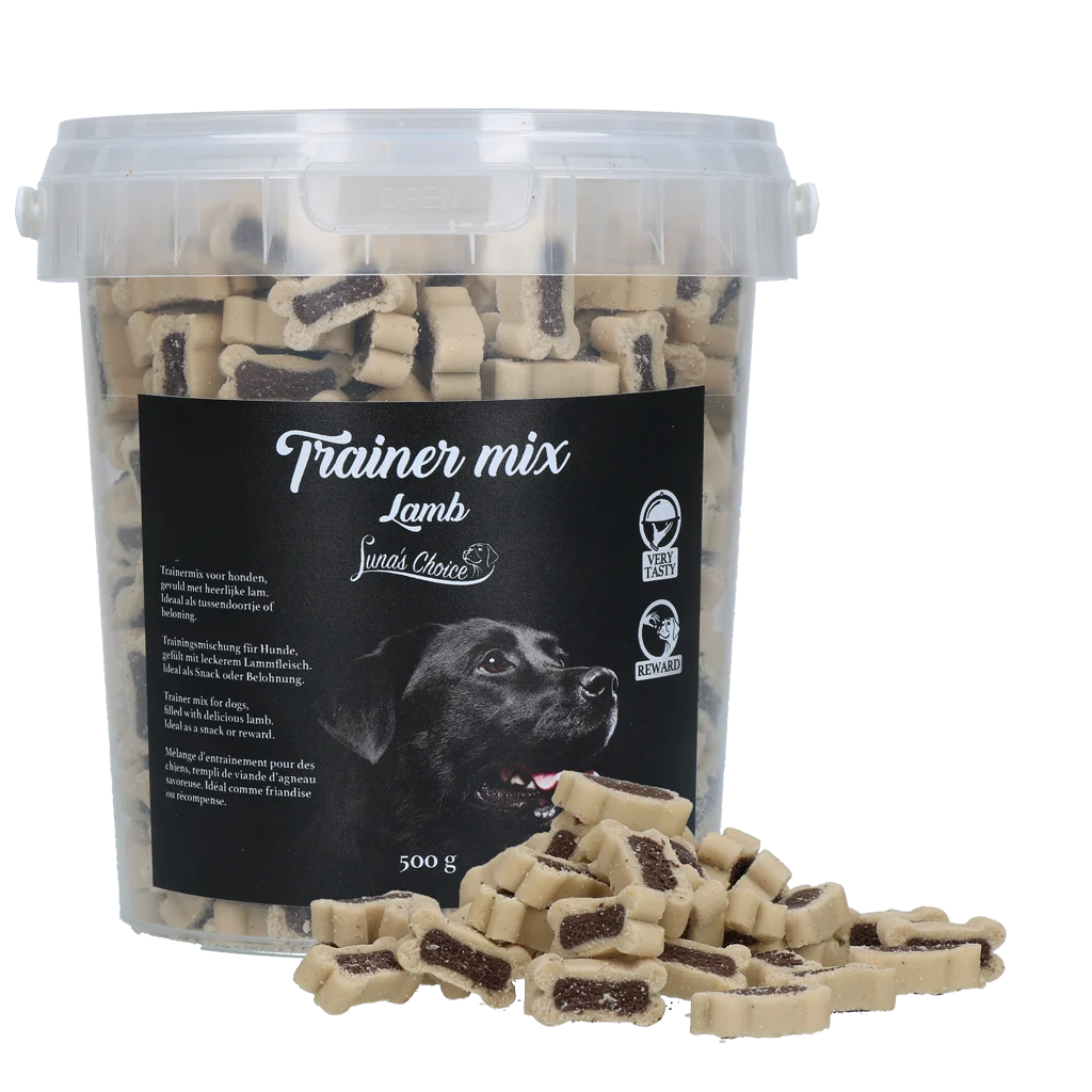 LUNA0041.png Trainingssnacks mit Lamm, 500 g im wiederverschließbaren Eimer – Luna's Choice Trainer Mix Lam – Bild 1