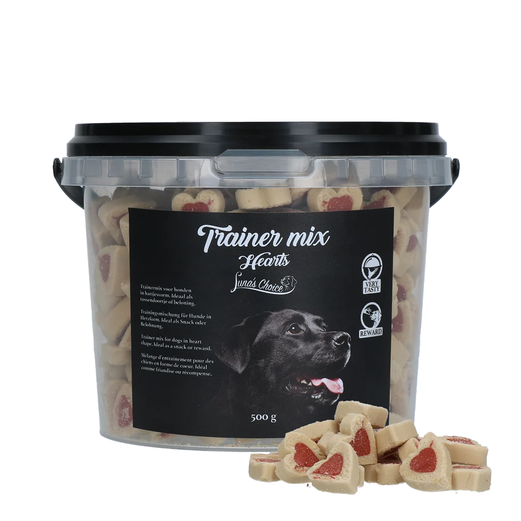 LUNA0042.png Trainingssnacks mit Fleisch und Lachs, Herzchen, 500 g – Luna's Choice Trainer Mix Hartjes – Bild 1