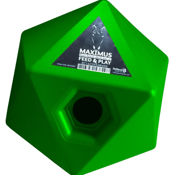 Futterspielwürfel für Pferde mit 37 mm großer Leckerliöffnung, Grün – Maximus Feed & Play Cube