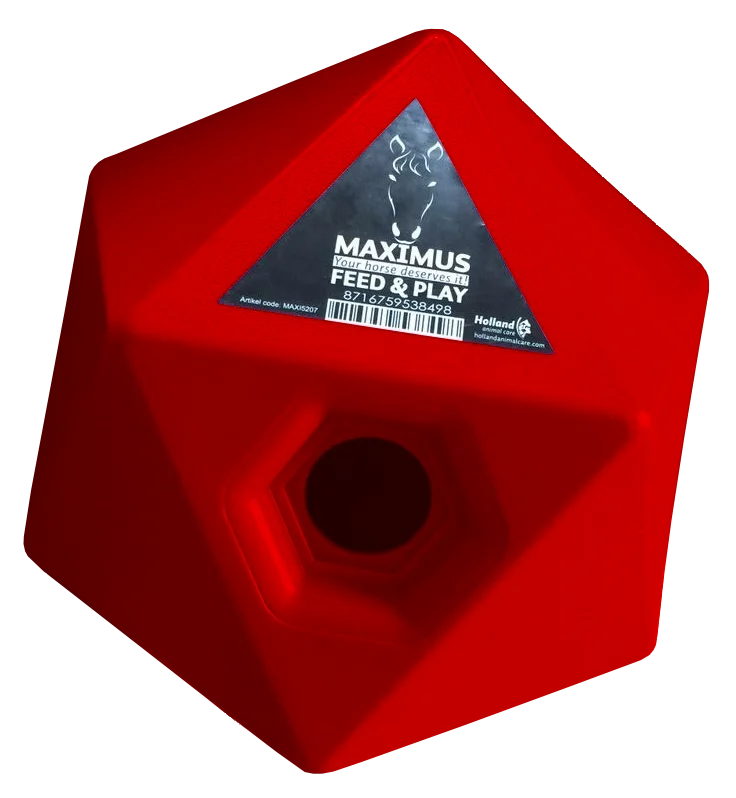 Futterwürfel für Pferde Rot, Leckerliöffnung 37 mm – Maximus Feed & Play Cube – Bild 1