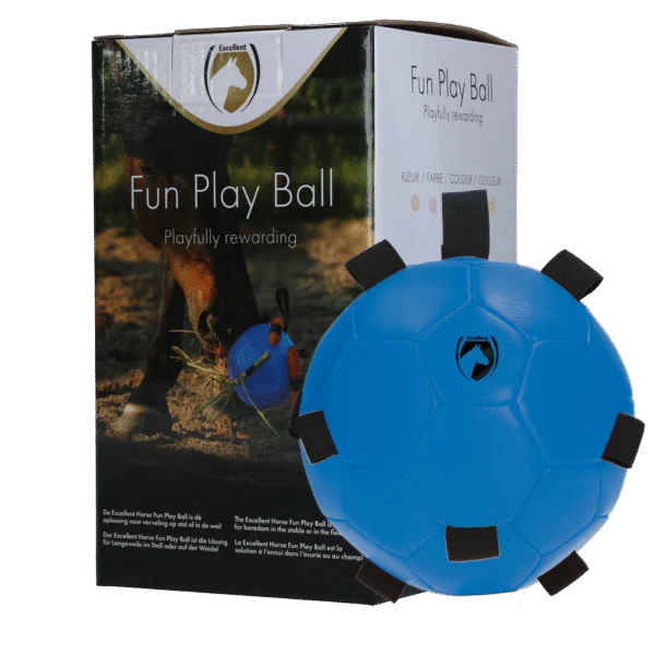 Pferdespielball mit Elastikbändern, 19 cm, Blau – Excellent Horse Fun Play Ball
