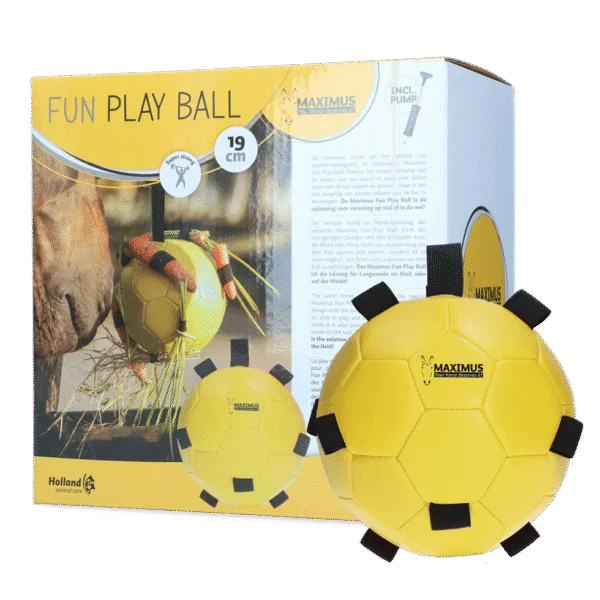 Pferdespielball mit Gummibändern, 19 cm, Gelb – Excellent Horse Fun Play Ball