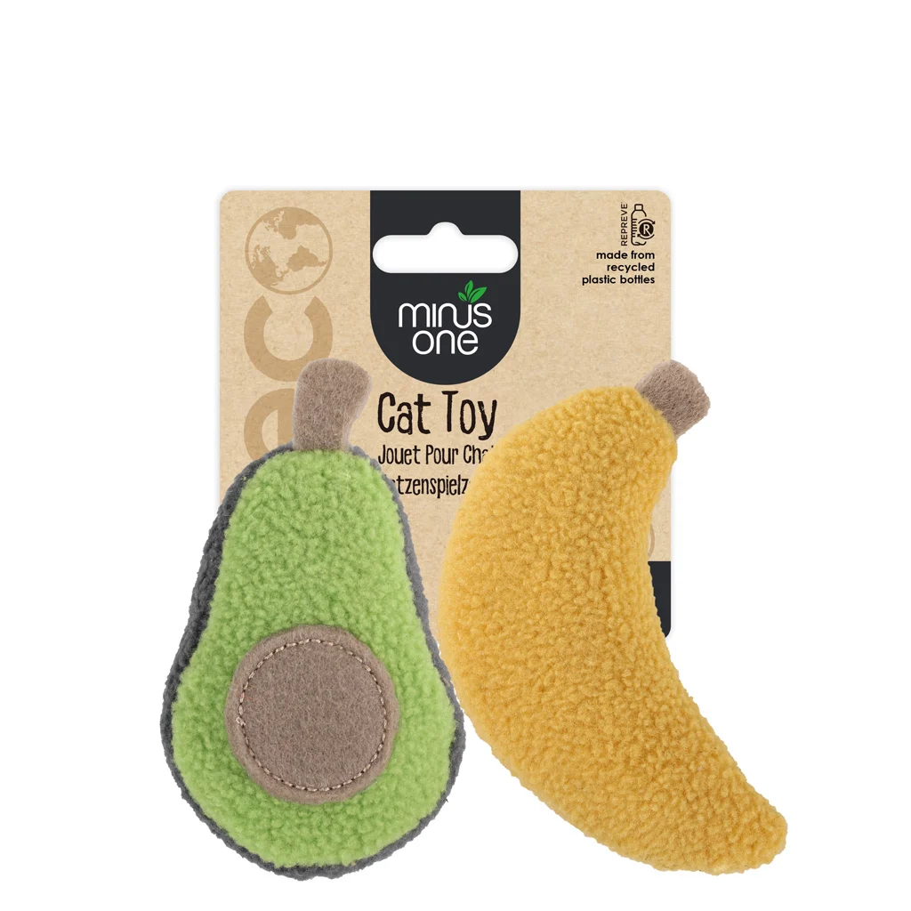 MINU37395.jpg Katzenspielzeug in Fruchtform mit Katzenminze, Avocado und Banane, 2 Stück – Minus One Fruit Cat Toys Avacado & Banana – Bild 1