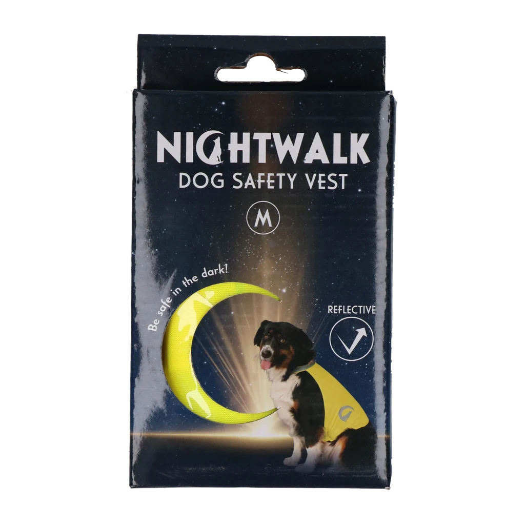 NIGH056.png Sicherheitsweste für Hunde mit reflektierenden Details und Klettverschluss, Gelb, M – Nightwalk Safety Vest – Bild 1