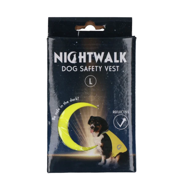 Sicherheitsweste für Hunde mit reflektierenden Details und Klettverschluss, Gelb, L – Nightwalk Safety Vest