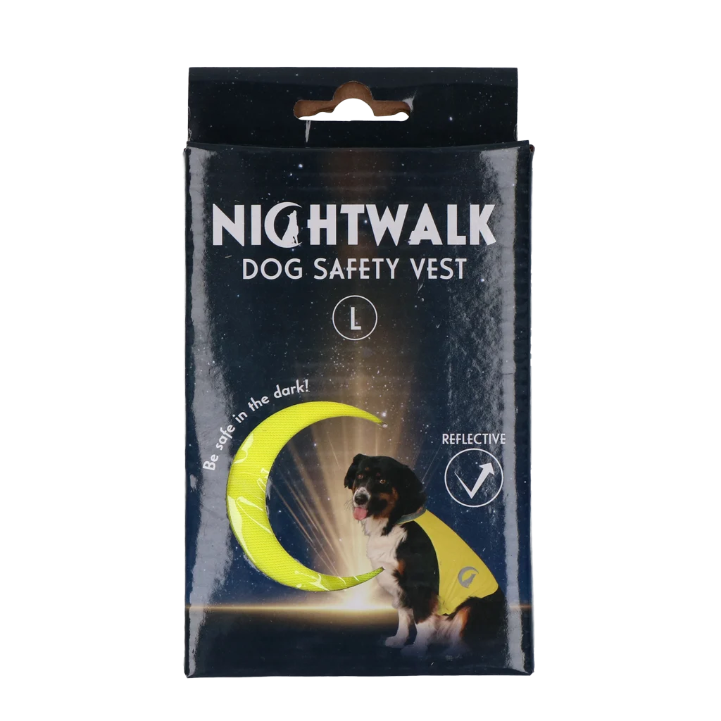 NIGH057.png Sicherheitsweste für Hunde mit reflektierenden Details und Klettverschluss, Gelb, L – Nightwalk Safety Vest – Bild 1