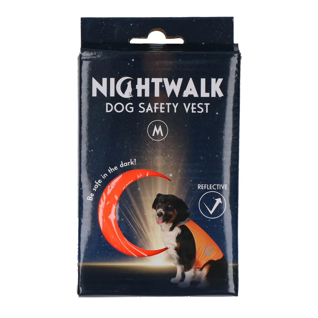 Sicherheitsweste für Hunde mit reflektierenden Details und Klettverschluss, Orange, M – Nightwalk Safety Vest – Bild 1