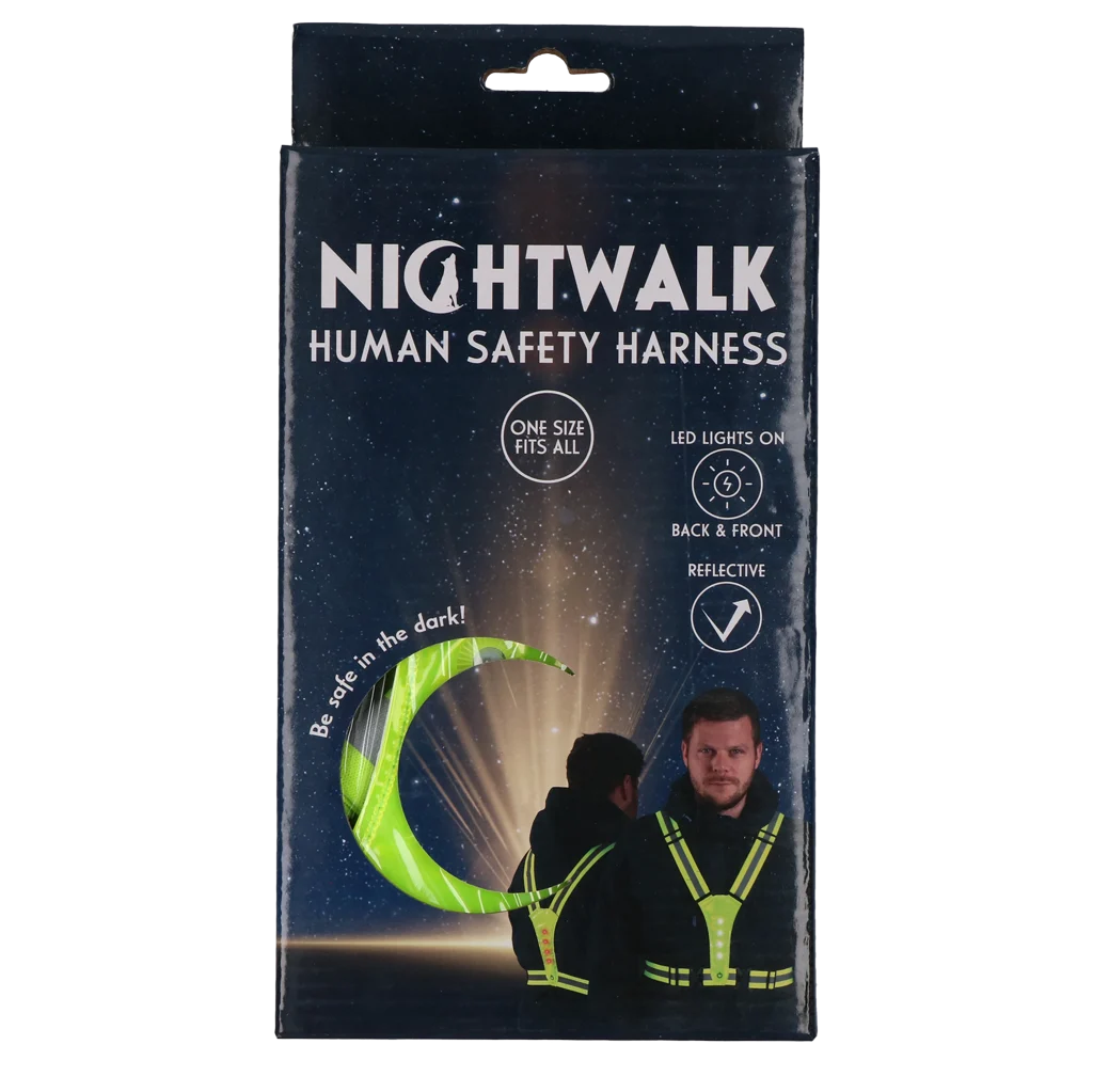 NIGH070.png Sicherheitsgeschirr mit LED Beleuchtung, verstellbar, gelb – Nightwalk Human Safety Harness – Bild 1