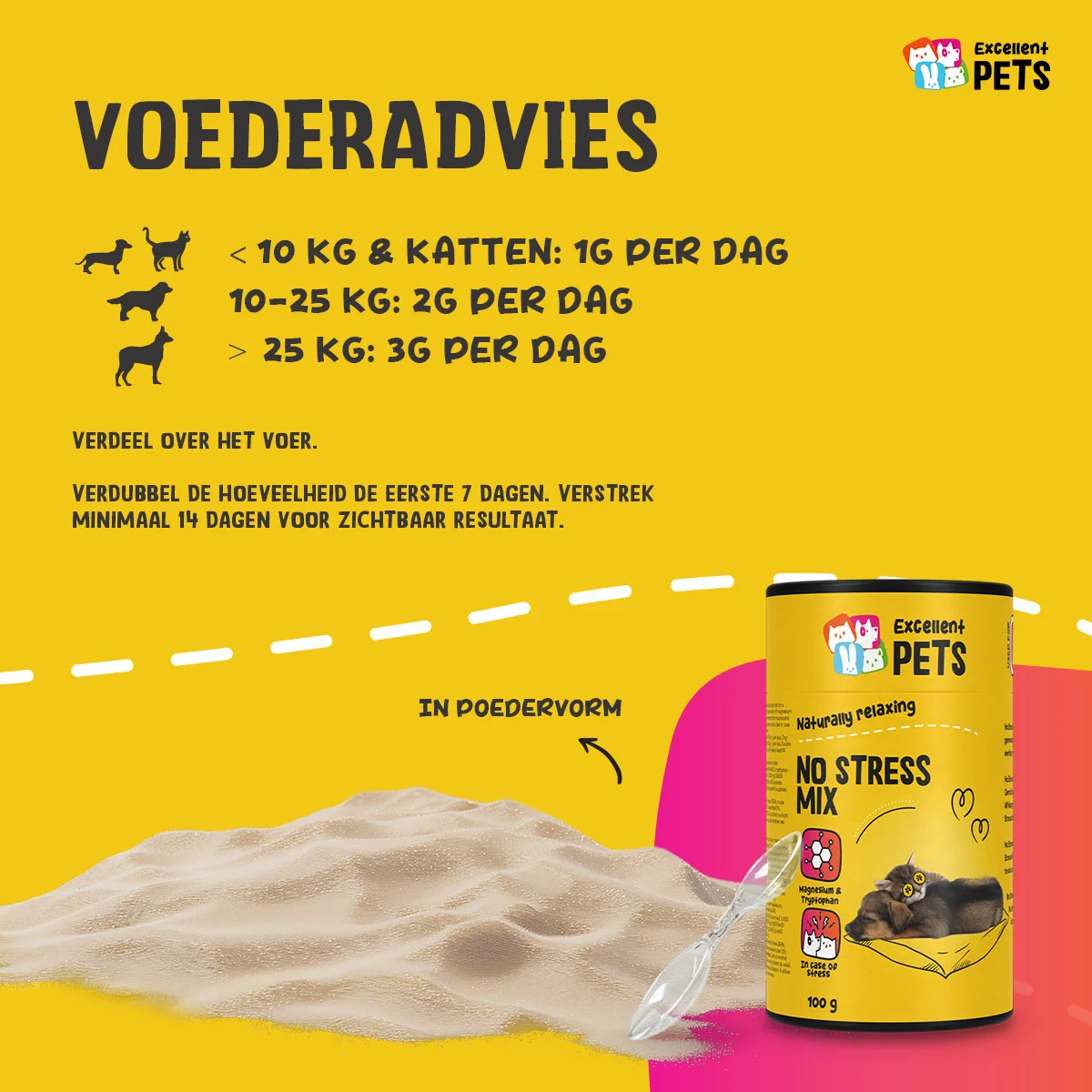 Ergänzungspulver für Hunde und Katzen bei Anspannung, 100 g – Excellent Pets No Stress Mix – Bild 3