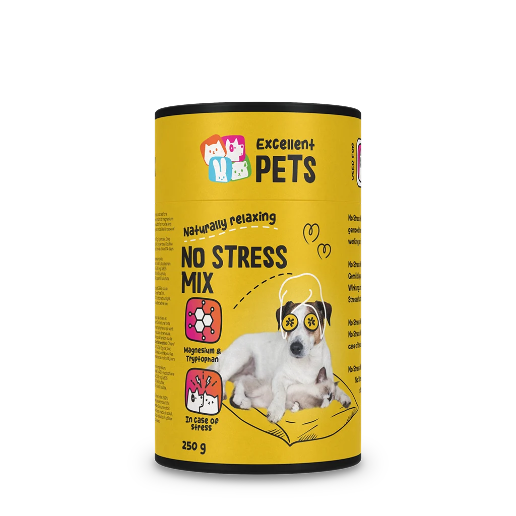 NOST008.png Ergänzungsfuttermittel Pulver für Hunde und Katzen bei Anspannung, 250 g – Excellent Pets No Stress Mix – Bild 1
