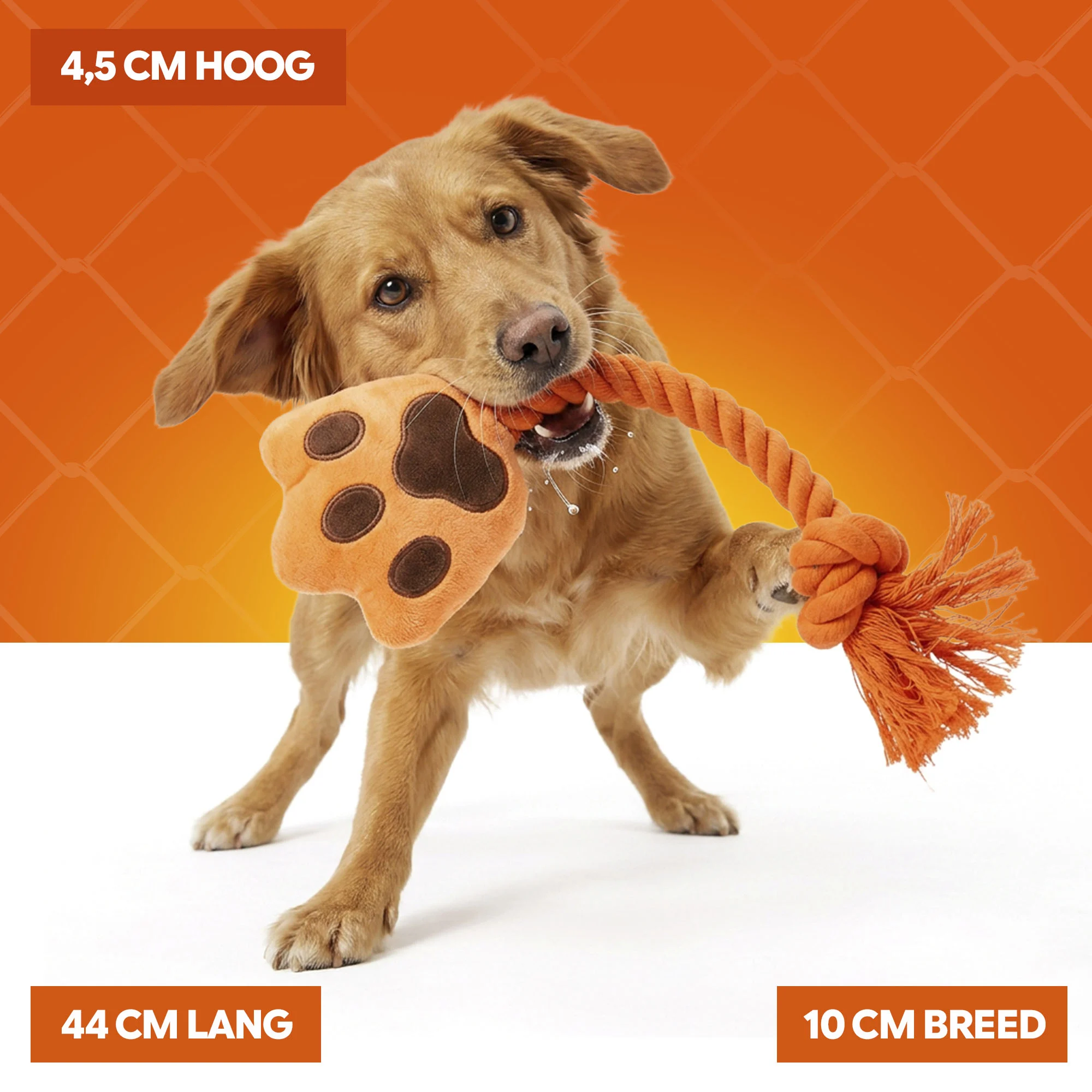 Zerrspielzeug für Hunde in Handform mit Baumwolltau und Quietscher – Holland Oranje High Five – Bild 4