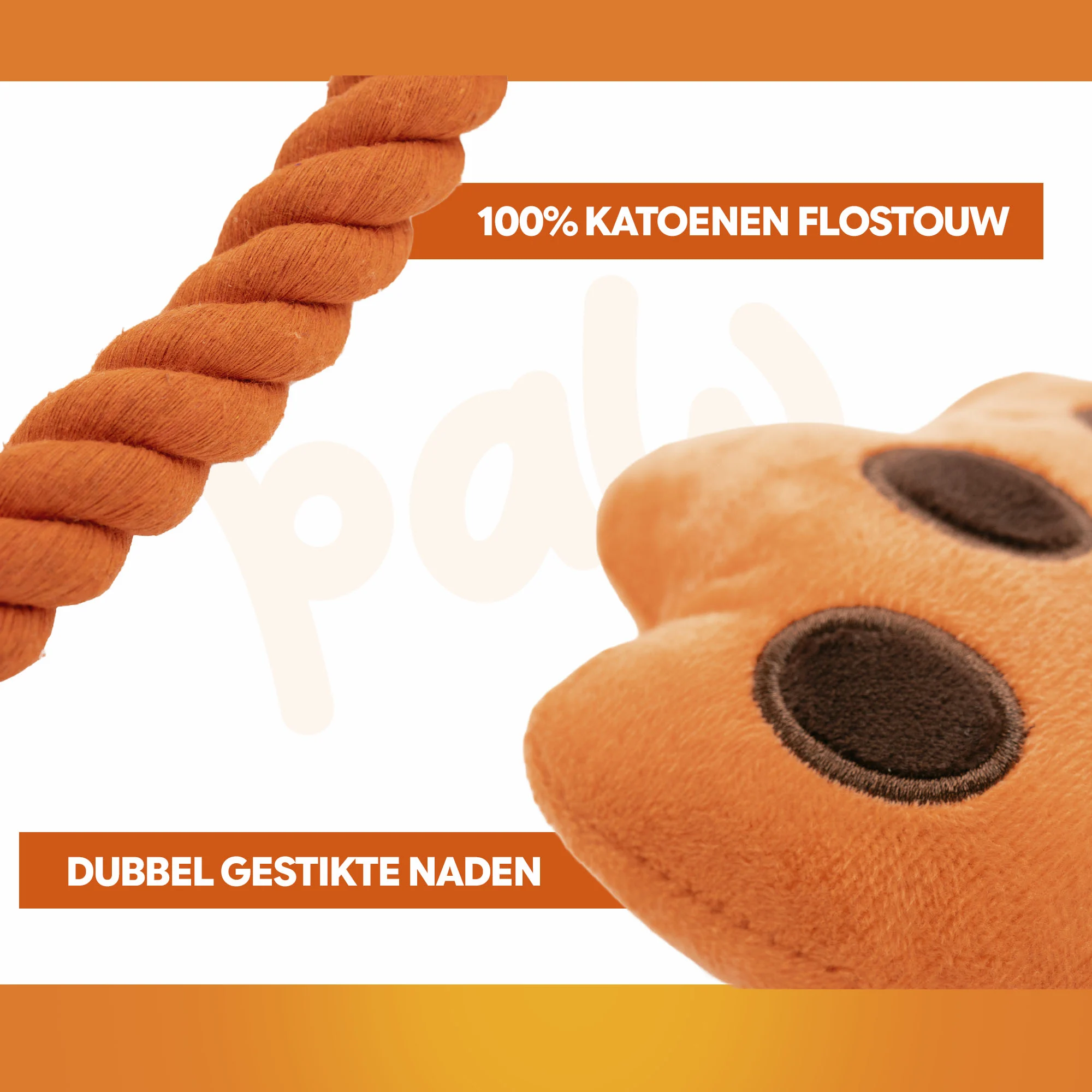 Zerrspielzeug für Hunde in Handform mit Baumwolltau und Quietscher – Holland Oranje High Five – Bild 5