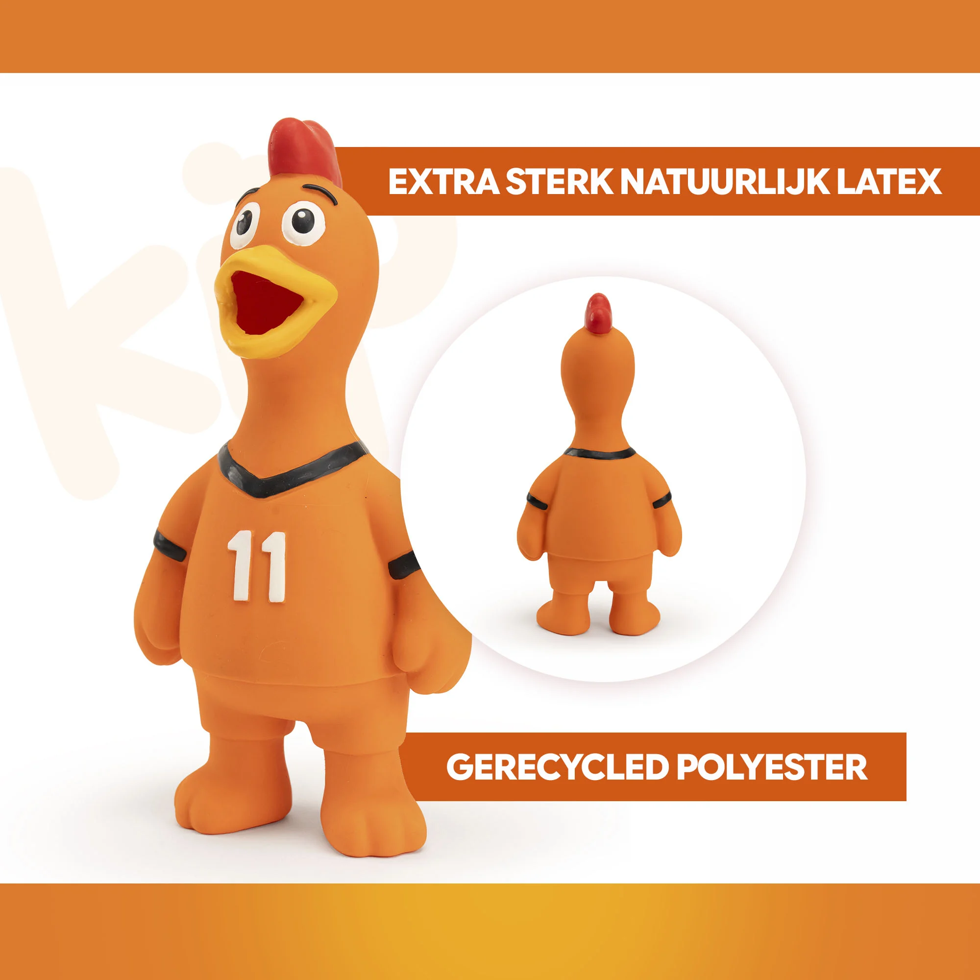 Hundespielzeug in Hühnerform aus Latex, Orange – Holland WM Huhn – Bild 3