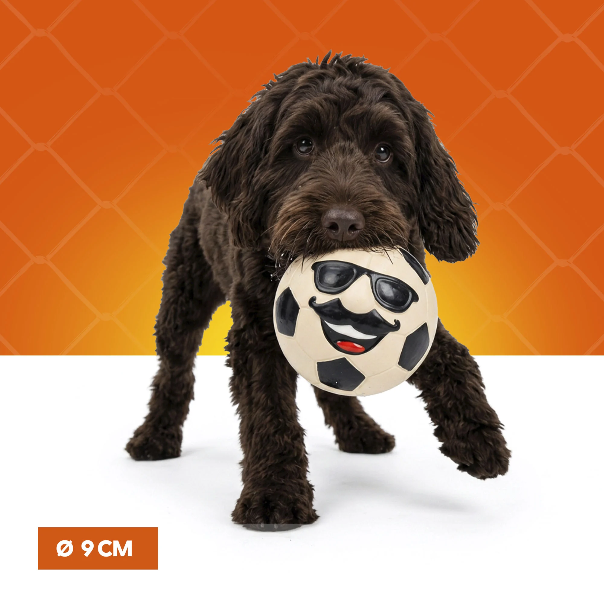 Latex Hundespielzeug mit Quietscher Orange L – Holland Mr. WK Soccer – Bild 4