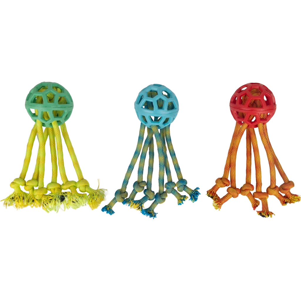 PAWI14544.png Hundespielzeugball mit Seilen für Zerrspiele, assortiert – Pawise Play-N-Tug Rope Octopus – Bild 1