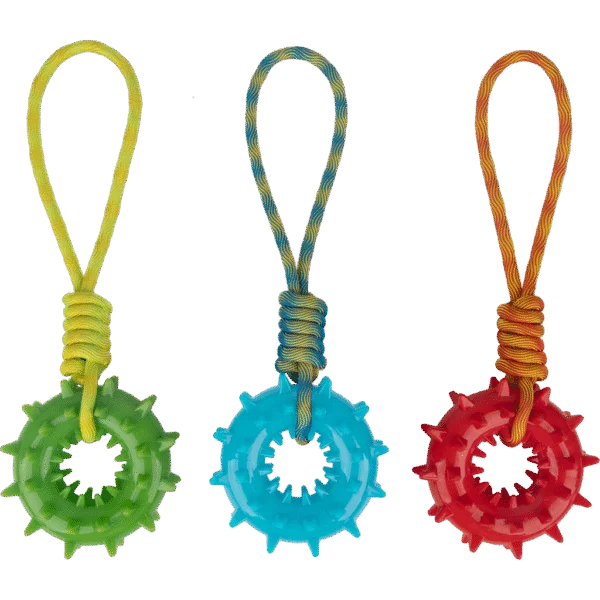 Zerrspielzeug für Hunde mit Noppen, Seil und Griff, sortiert – Pawise Play-N-Tug Ring With Handle