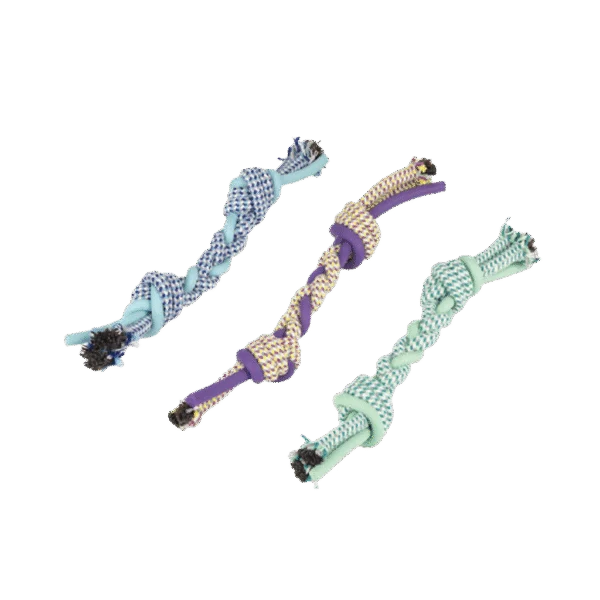Zerrspielzeug für Hunde in Knochenform aus Seil und Kunststoff, sortiert – Pawise Play-N-Tug Bone