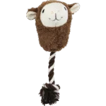 Hundekuscheltier in Alpakagestalt mit Spielseil und Quietscher, assortiert – Pawise Alpaca Doll With Rope