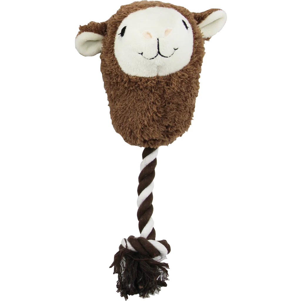 Hundekuscheltier in Alpakagestalt mit Spielseil und Quietscher, assortiert – Pawise Alpaca Doll With Rope – Bild 1