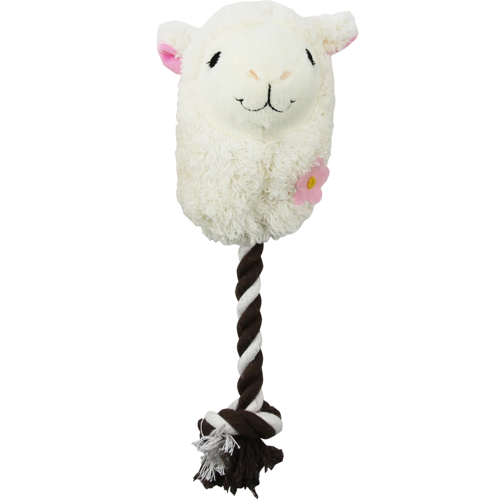 Hundekuscheltier in Alpakagestalt mit Spielseil und Quietscher, assortiert – Pawise Alpaca Doll With Rope – Bild 3