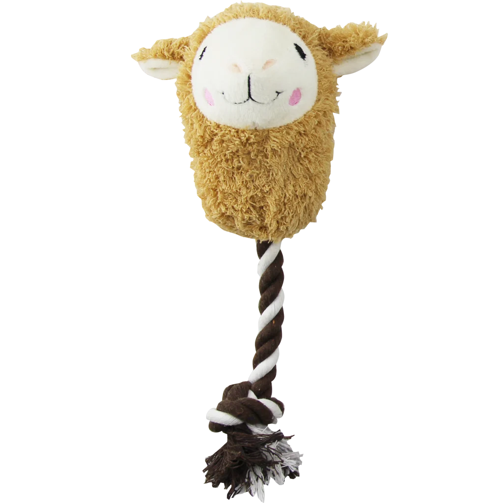 Hundekuscheltier in Alpakagestalt mit Spielseil und Quietscher, assortiert – Pawise Alpaca Doll With Rope – Bild 2