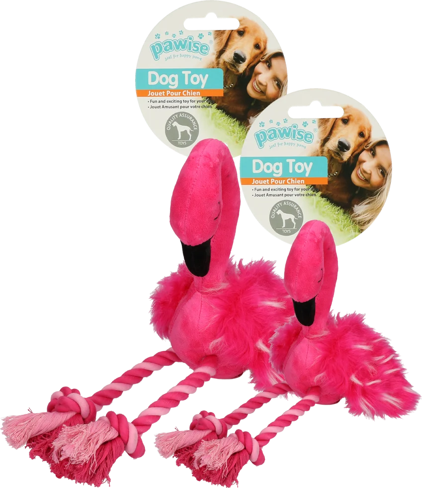 Hundekuscheltier Flamingo mit Quietscher und Seilbeinen, Rosa, ca. 38 x 20 x 10 cm – Pawise Flamingo L – Bild 3
