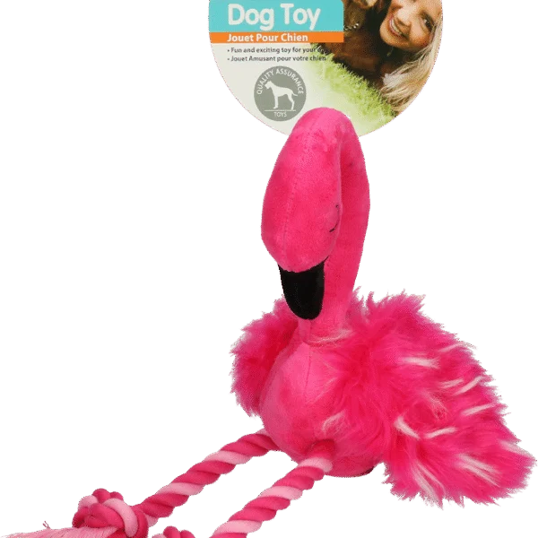 Hundekuscheltier Flamingo mit Quietscher und Seilbeinen, Rosa, ca. 38 x 20 x 10 cm – Pawise Flamingo L