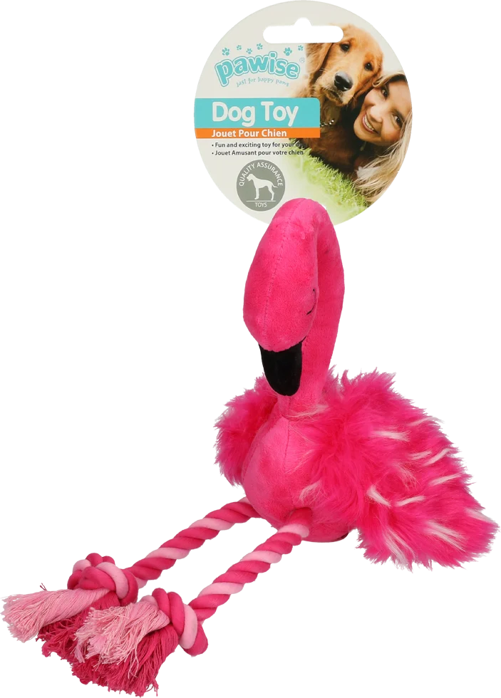 Hundekuscheltier Flamingo mit Quietscher und Seilbeinen, Rosa, ca. 38 x 20 x 10 cm – Pawise Flamingo L – Bild 1