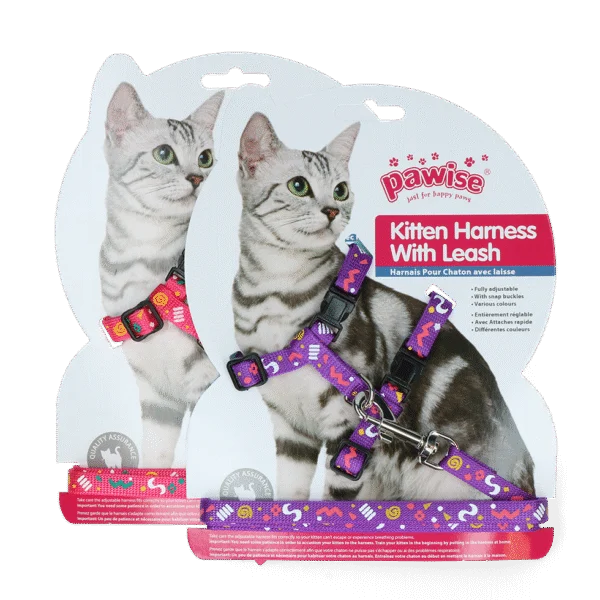 Katzengeschirr mit Leine S, assortiert in Rosa oder Lila – Pawise Kitten Harness With Leash