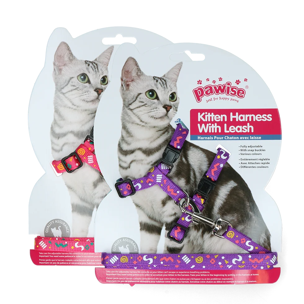 PAWI28002.png Katzengeschirr mit Leine S, assortiert in Rosa oder Lila – Pawise Kitten Harness With Leash – Bild 1