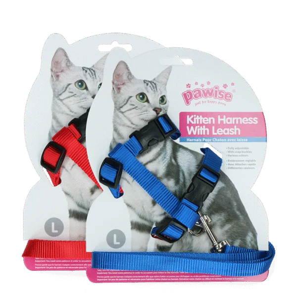 Katzengeschirr mit Leine, L, assortiert in Rot oder Blau – Pawise Kitten Harness With Leash