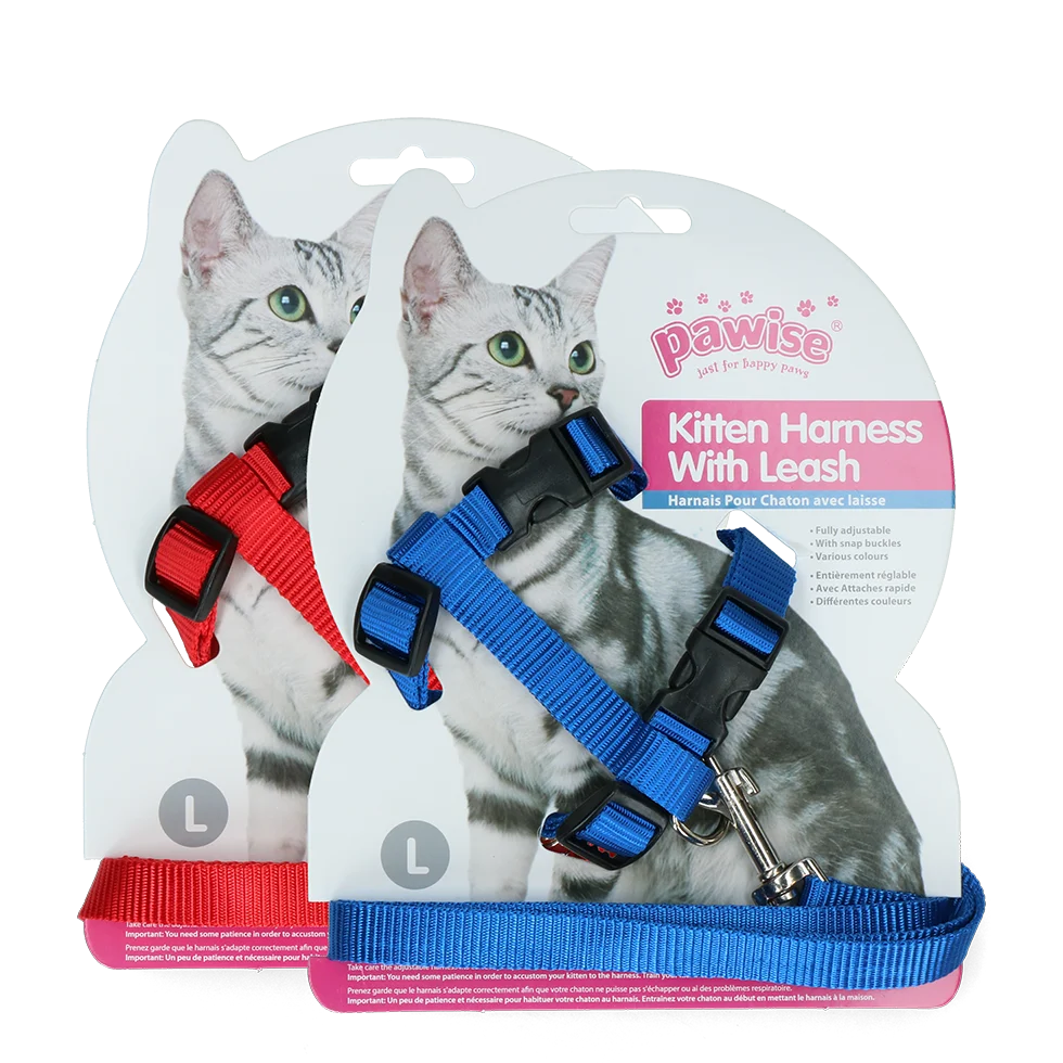 Katzengeschirr mit Leine, L, assortiert in Rot oder Blau – Pawise Kitten Harness With Leash – Bild 1