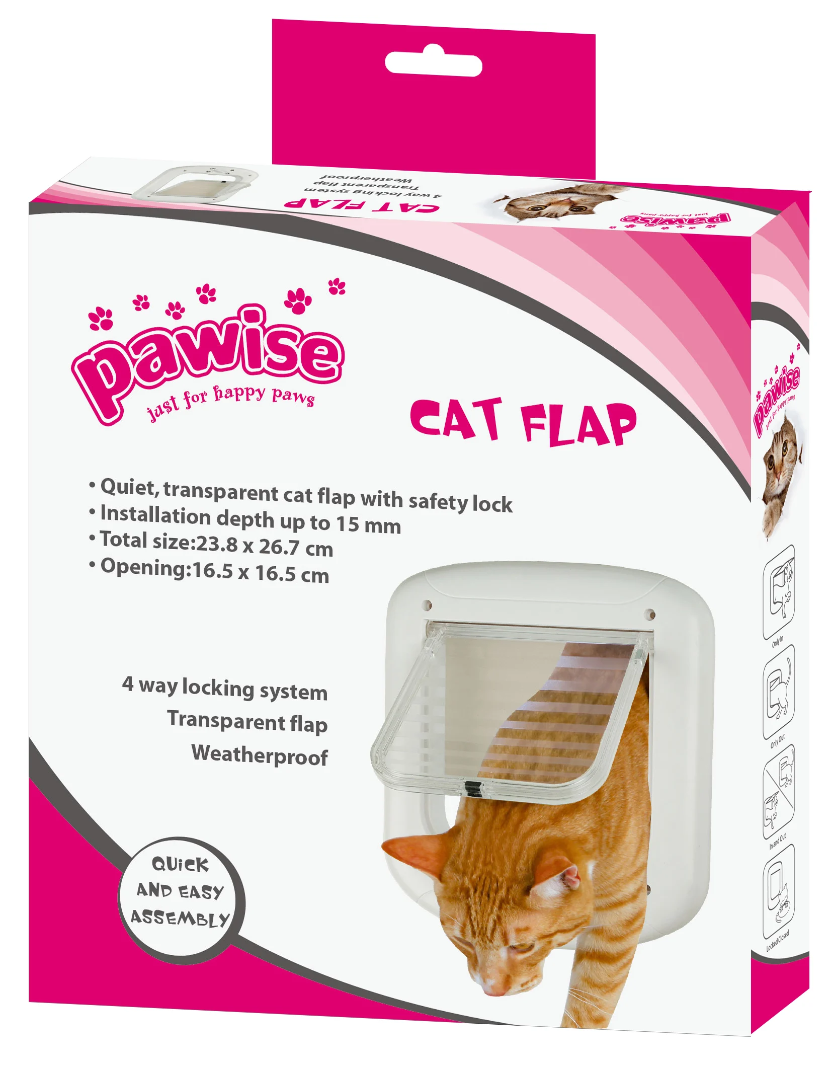 猫门-pink Katzenklappe mit 4 Einstellungen, 23,8 x 26,7 cm – Pawise – Bild 1