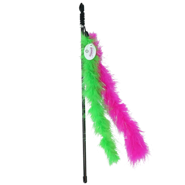 Katzenangel mit Glitzerfedern, Stab 45 cm – Pawise Cat Glitter Teaser
