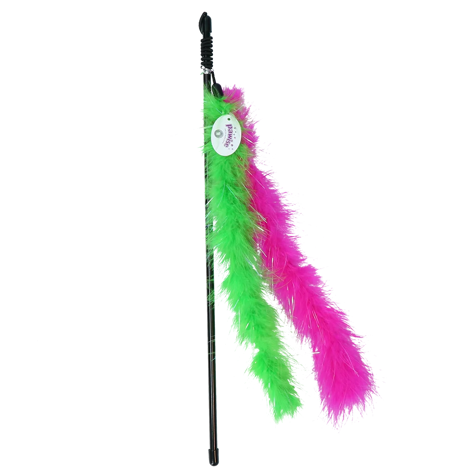 Katzenangel mit Glitzerfedern, Stab 45 cm – Pawise Cat Glitter Teaser – Bild 1