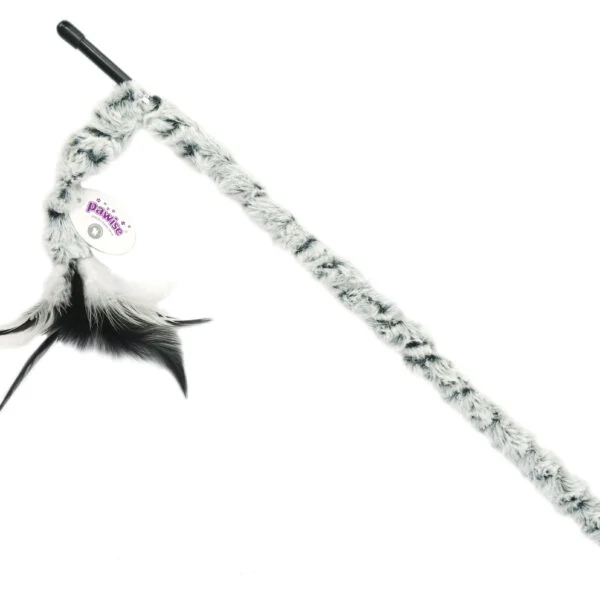 Katzenangel mit Plüschschwanz und Federn, Stab 46 cm – Pawise Cat Teaser Plush Tail